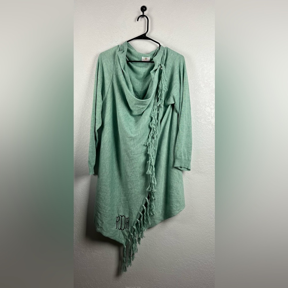 Marley Lilly Green Long Sleeve Crossover Cardigan Women's Size 2XL/3XL Fringe